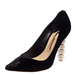 Sophia Webster Black Velvet Coco Crystal Embellished Pointed Toe Pumps Size 36.5 For Women