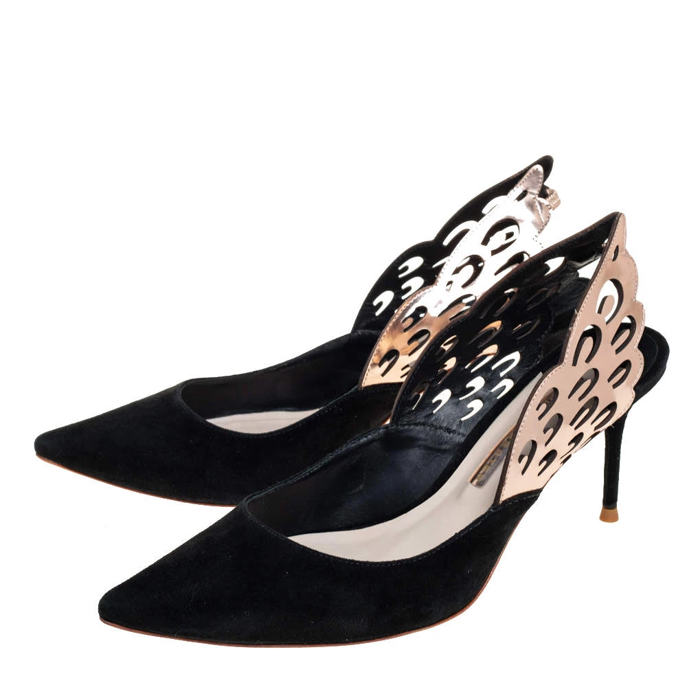 Sophia Webster Black/Metallic Bronze Suede And Leather Angelo Slingback Sandals Size 38.5 For Women - Image 4