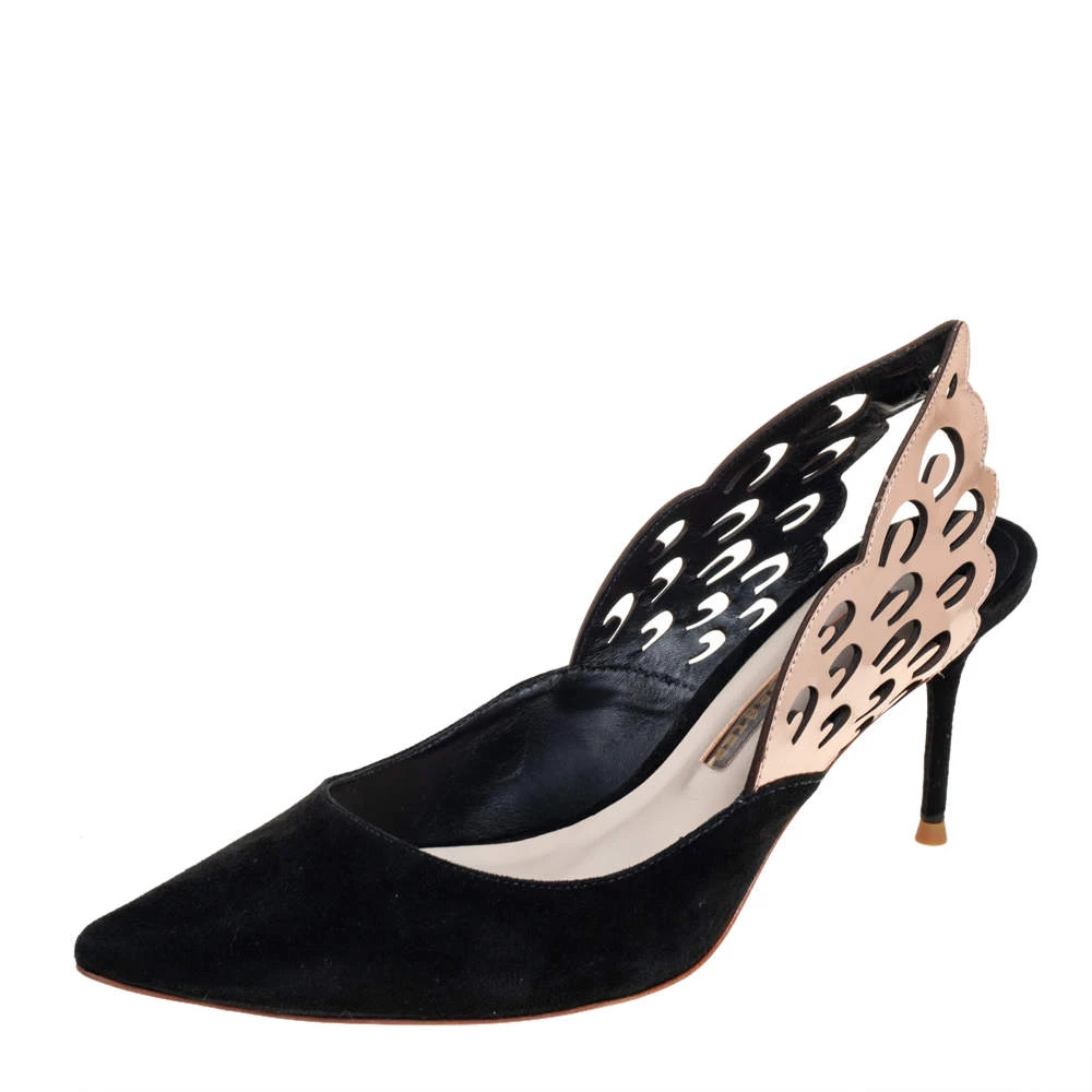 Sophia Webster Black/Metallic Bronze Suede And Leather Angelo Slingback Sandals Size 38.5 For Women