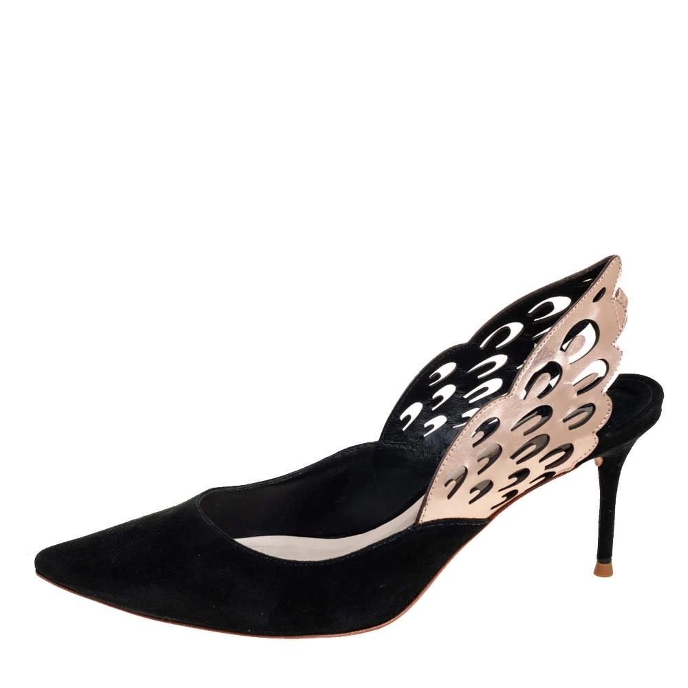 Sophia Webster Black/Metallic Bronze Suede And Leather Angelo Slingback Sandals Size 38.5 For Women - Image 2