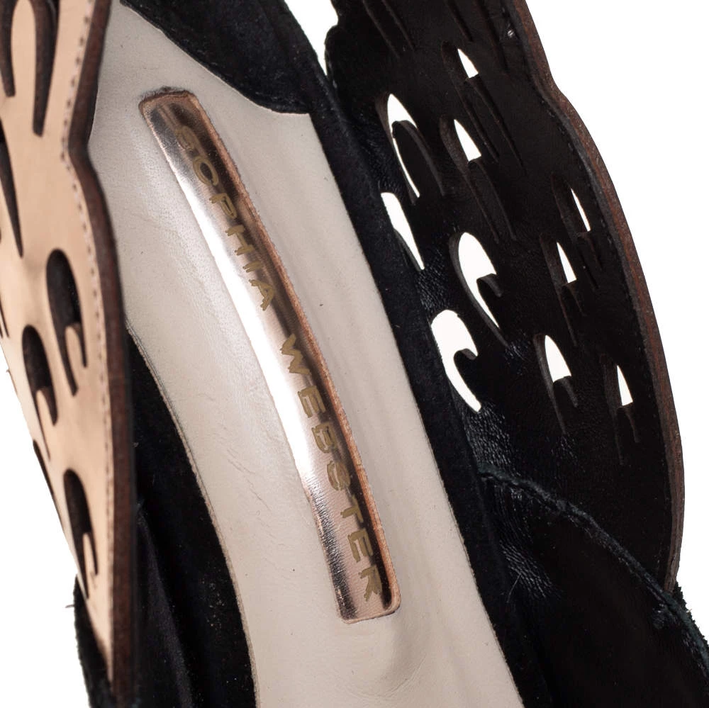 Sophia Webster Black/Metallic Bronze Suede And Leather Angelo Slingback Sandals Size 38.5 For Women - Image 7