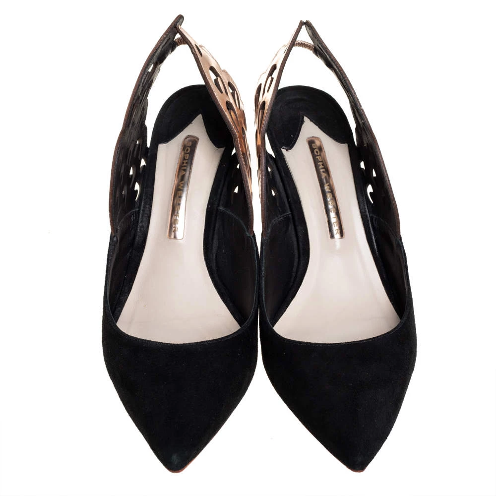 Sophia Webster Black/Metallic Bronze Suede And Leather Angelo Slingback Sandals Size 38.5 For Women - Image 3