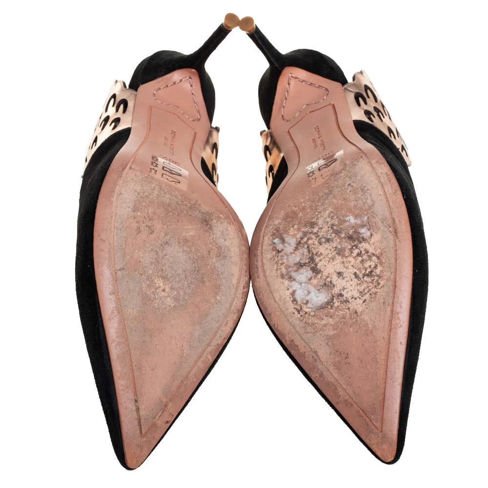 Sophia Webster Black/Metallic Bronze Suede And Leather Angelo Slingback Sandals Size 38.5 For Women - Image 6