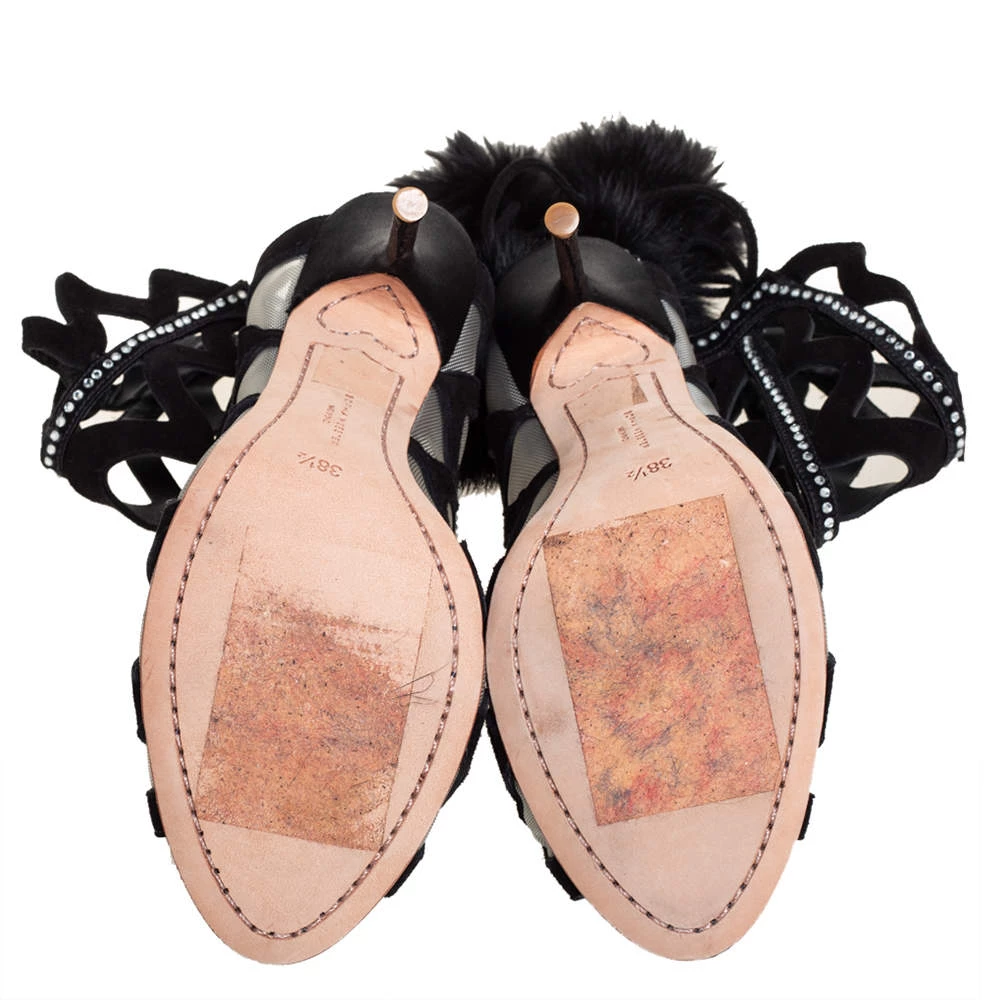 Sophia Webster Black Suede And Mesh Crystal Embellished Mila Sandals Size 38.5 For Women - Image 6