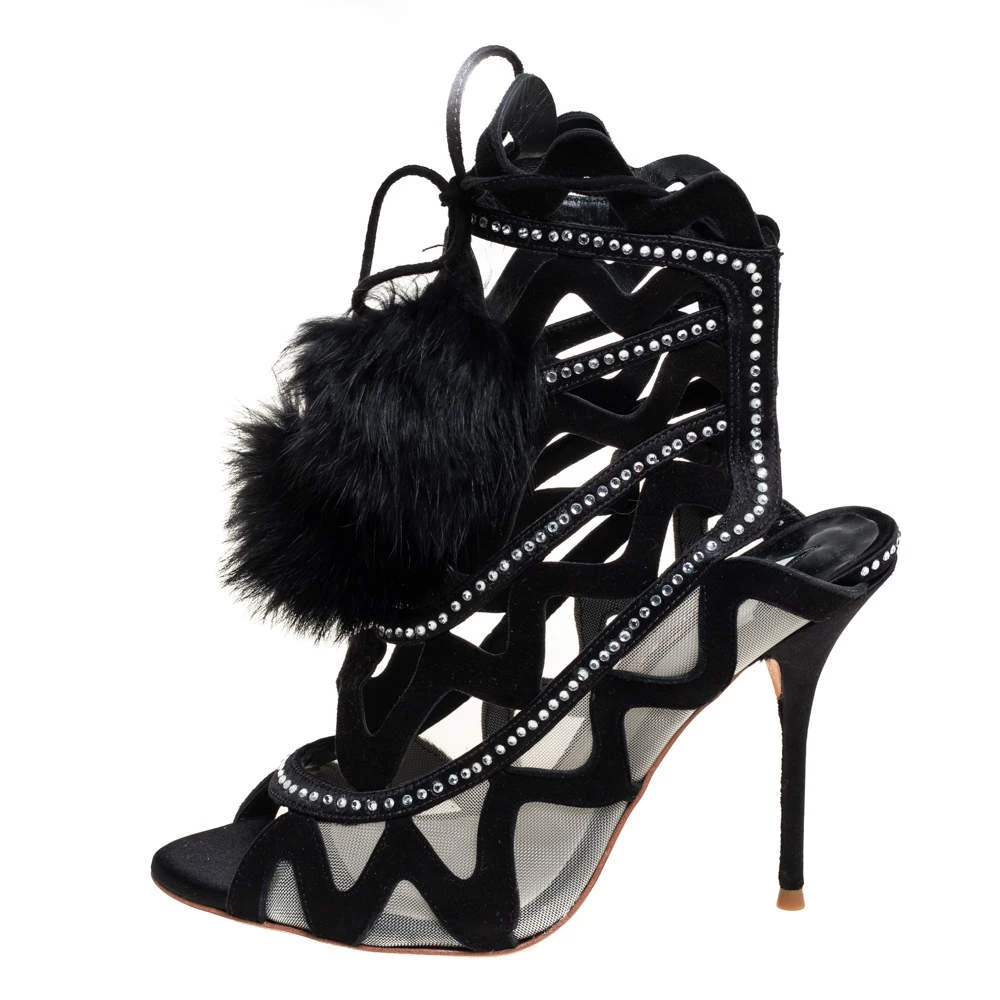 Sophia Webster Black Suede And Mesh Crystal Embellished Mila Sandals Size 38.5 For Women - Image 2