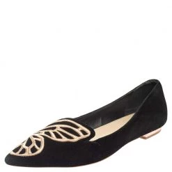 Sophia Webster Black Suede Bibi Butterfly Flats Size 41 For Women