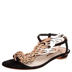 Sophia Webster Gold/Black Patent Leather And Suede Bibi Butterfly Flat Sandals Size 38 For Women