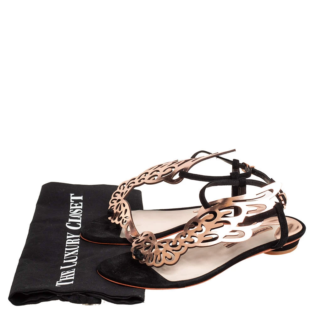 Sophia Webster Gold/Black Patent Leather And Suede Bibi Butterfly Flat Sandals Size 38 For Women - Image 8