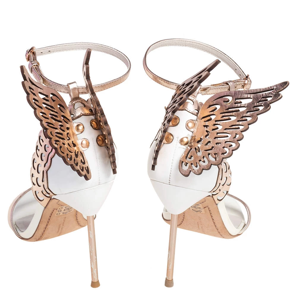 Sophia Webster White/Rose Gold Leather Evangeline Laser Cut Angel Wing Ankle Strap Sandals Size 40.5 For Women - Image 5