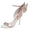 Sophia Webster White/Rose Gold Leather Evangeline Laser Cut Angel Wing Ankle Strap Sandals Size 40.5 For Women
