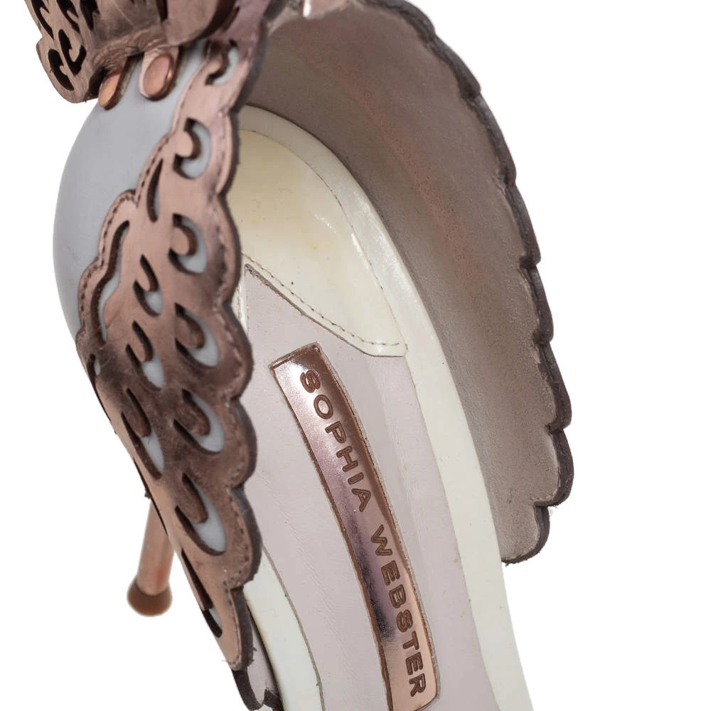 Sophia Webster White/Rose Gold Leather Evangeline Laser Cut Angel Wing Ankle Strap Sandals Size 40.5 For Women - Image 7