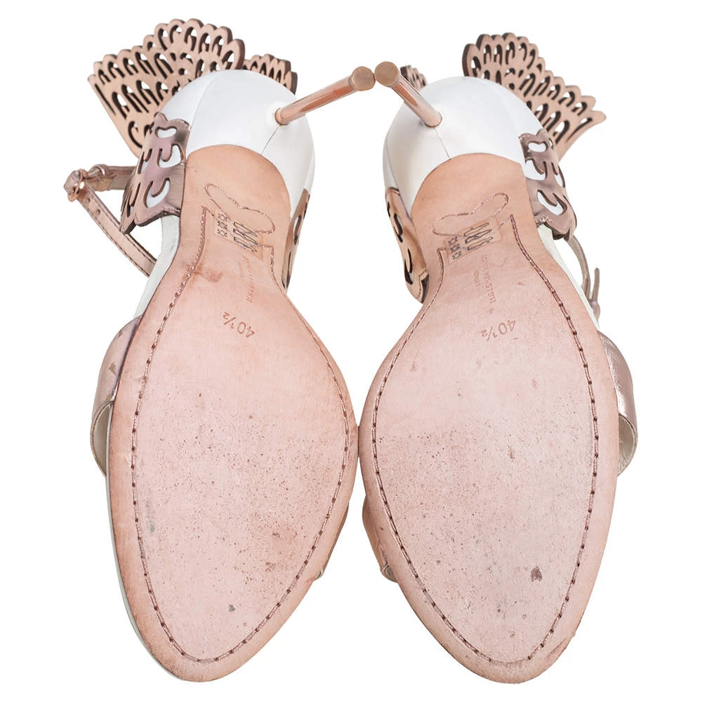 Sophia Webster White/Rose Gold Leather Evangeline Laser Cut Angel Wing Ankle Strap Sandals Size 40.5 For Women - Image 6
