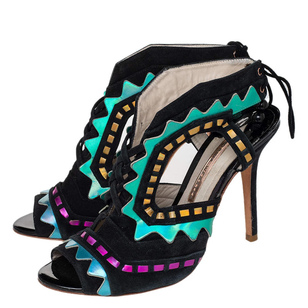 Sophia Webster Multicolor Suede And Patent Leather Riko Cut Out Sandals Size 40 For Women - Image 4