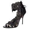 Sophia Webster Black Lace And Suede Winona Floral Embroidered Ankle Cuff Sandals Size 41 For Women
