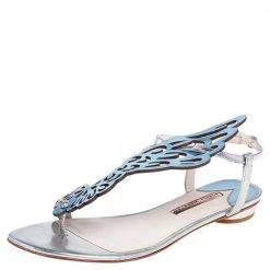 Sophia Webster Metallic Blue Leather Bibi Butterfly Flat Sandals Size 41 For Women