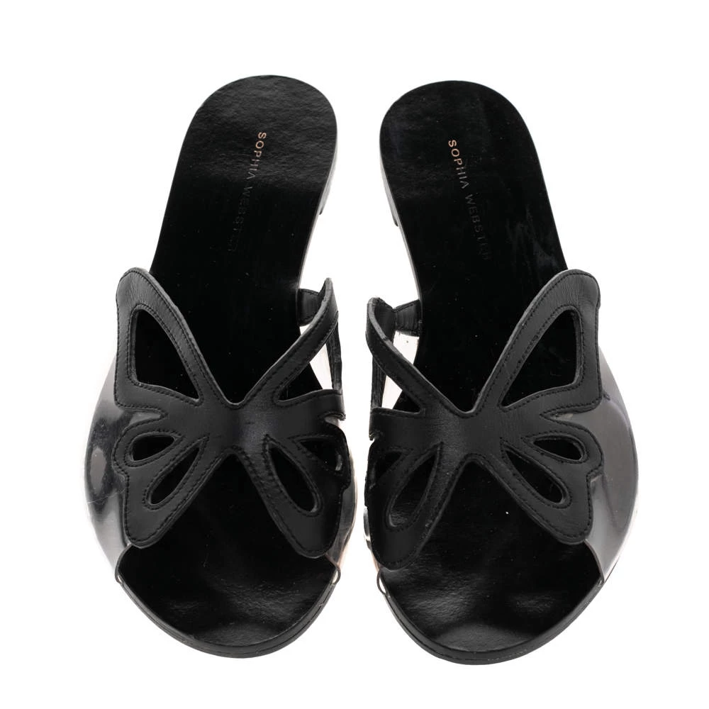 Sophia Webster Black Leather And PVC Madame Butterfly Flat Slides Size 38 For Women - Image 3