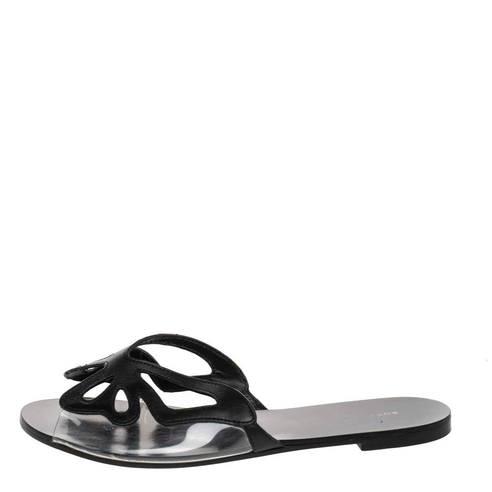 Sophia Webster Black Leather And PVC Madame Butterfly Flat Slides Size 38 For Women - Image 2