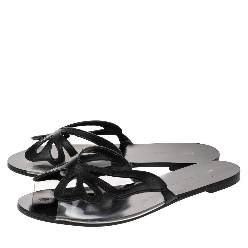 Sophia Webster Black Leather And PVC Madame Butterfly Flat Slides Size 38 For Women - Image 4
