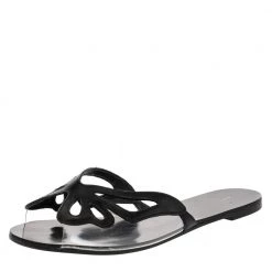 Sophia Webster Black Leather And PVC Madame Butterfly Flat Slides Size 38 For Women