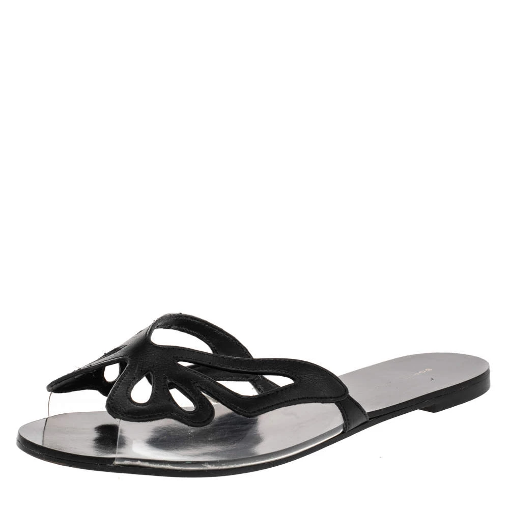 Sophia Webster Black Leather And PVC Madame Butterfly Flat Slides Size 38 For Women
