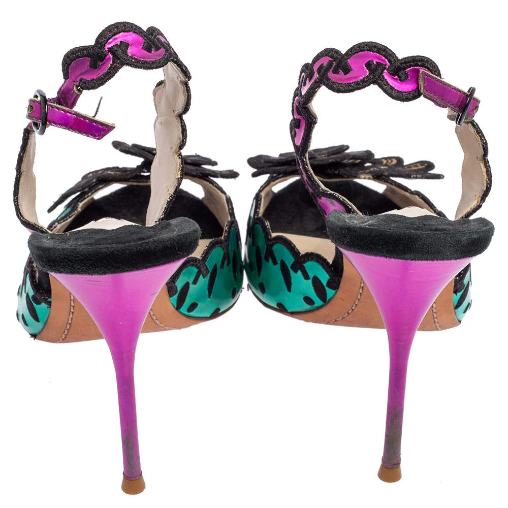 Sophia Webster Multicolor Suede And Coated Fabric Floral Applique Slingback Sandals Size 39 For Women - Image 5