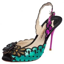 Sophia Webster Multicolor Suede And Coated Fabric Floral Applique Slingback Sandals Size 39 For Women