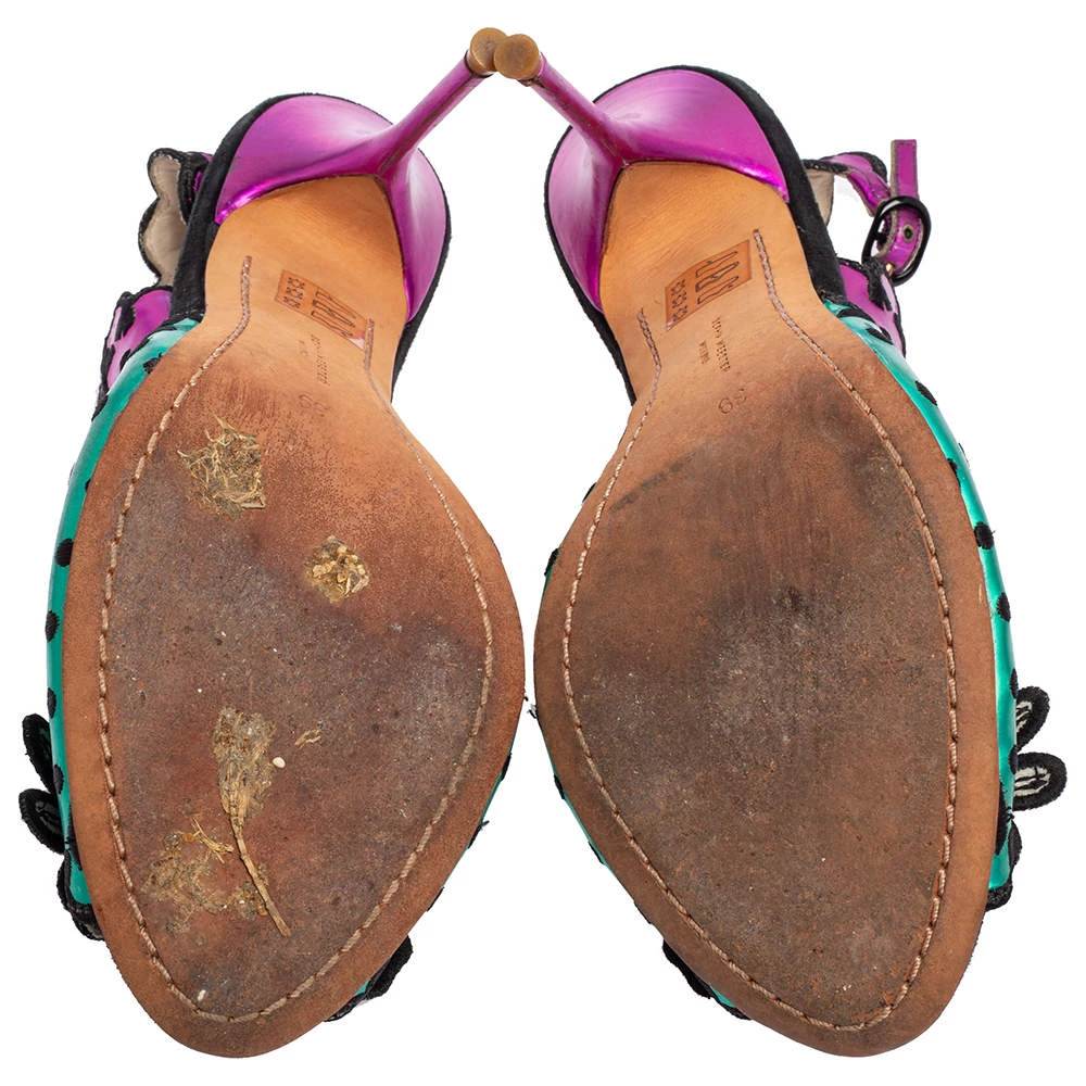 Sophia Webster Multicolor Suede And Coated Fabric Floral Applique Slingback Sandals Size 39 For Women - Image 6