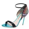 Sophia Webster Black Patent Leather And Peacock Print Fabric Flutura Ankle Strap Sandals Size 41 For Women