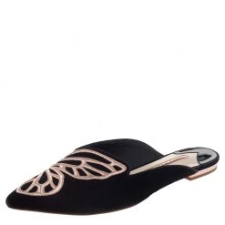 Sophia Webster Black Suede Bibi Butterfly Flat Mules Size 38 For Women