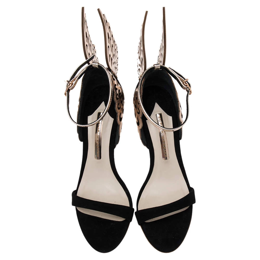 Sophia Webster Black/Rose Gold Suede And Leather Evangeline Ankle Strap Sandals Size 37.5 For Women - Image 3