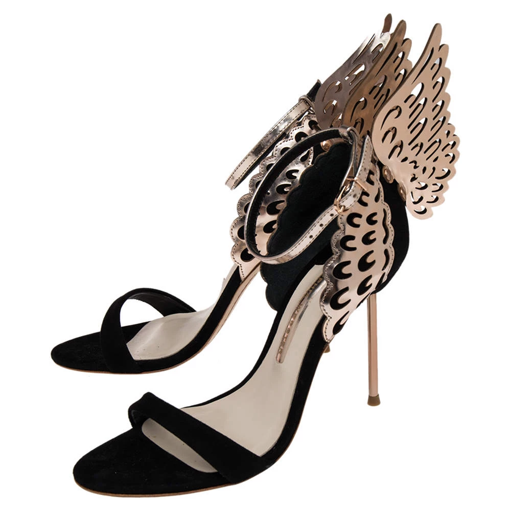 Sophia Webster Black/Rose Gold Suede And Leather Evangeline Ankle Strap Sandals Size 37.5 For Women - Image 4
