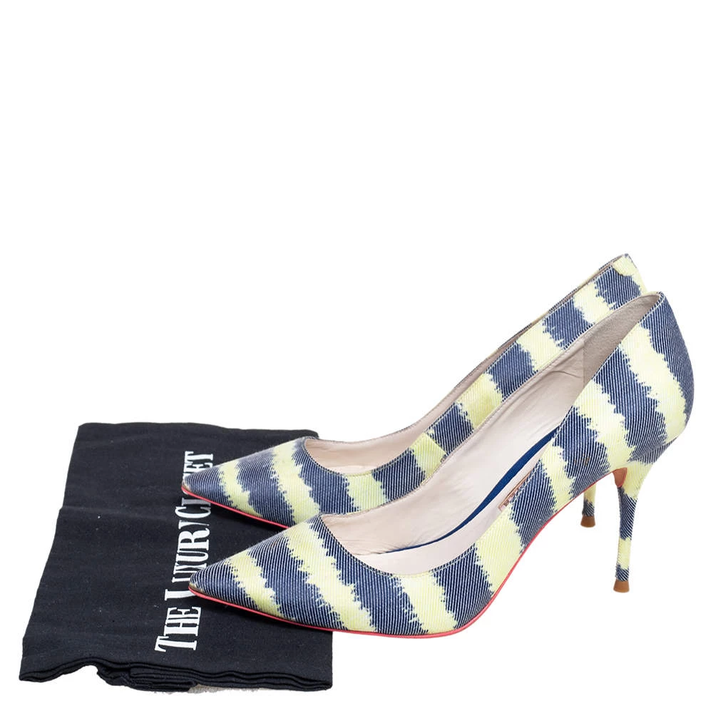 Sophia Webster Green/Blue Striped Denim Pointed Toe Pumps Size 38.5 For Women - Image 8
