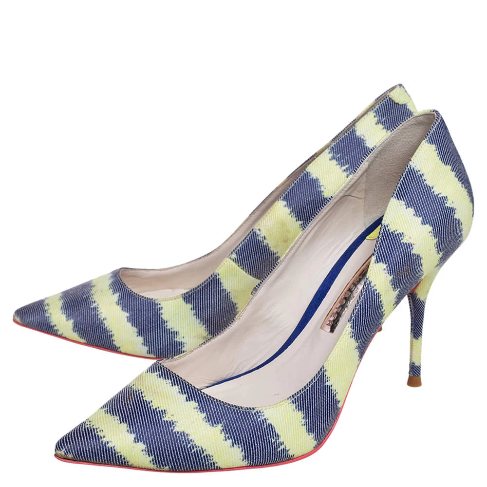 Sophia Webster Green/Blue Striped Denim Pointed Toe Pumps Size 38.5 For Women - Image 4