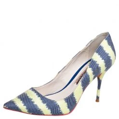 Sophia Webster Green/Blue Striped Denim Pointed Toe Pumps Size 38.5 For Women