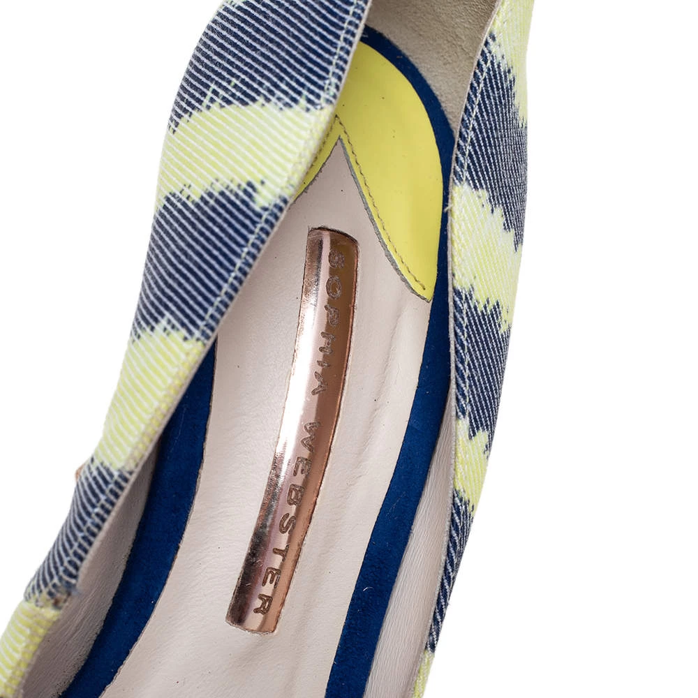 Sophia Webster Green/Blue Striped Denim Pointed Toe Pumps Size 38.5 For Women - Image 7