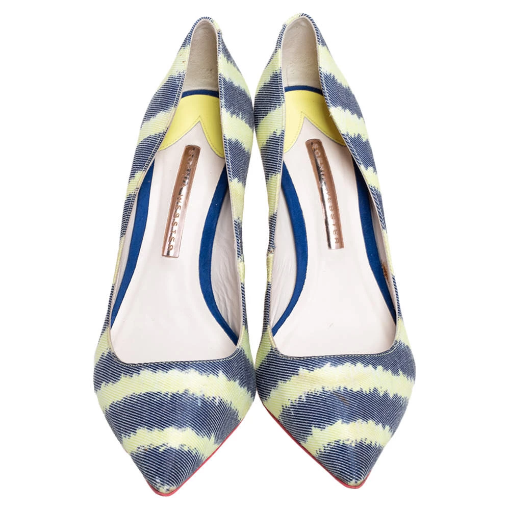 Sophia Webster Green/Blue Striped Denim Pointed Toe Pumps Size 38.5 For Women - Image 3