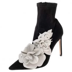 Sophia Webster Black Suede Jumbo Lilico Pointed Toe Ankle Boots Size 40.5 For Women