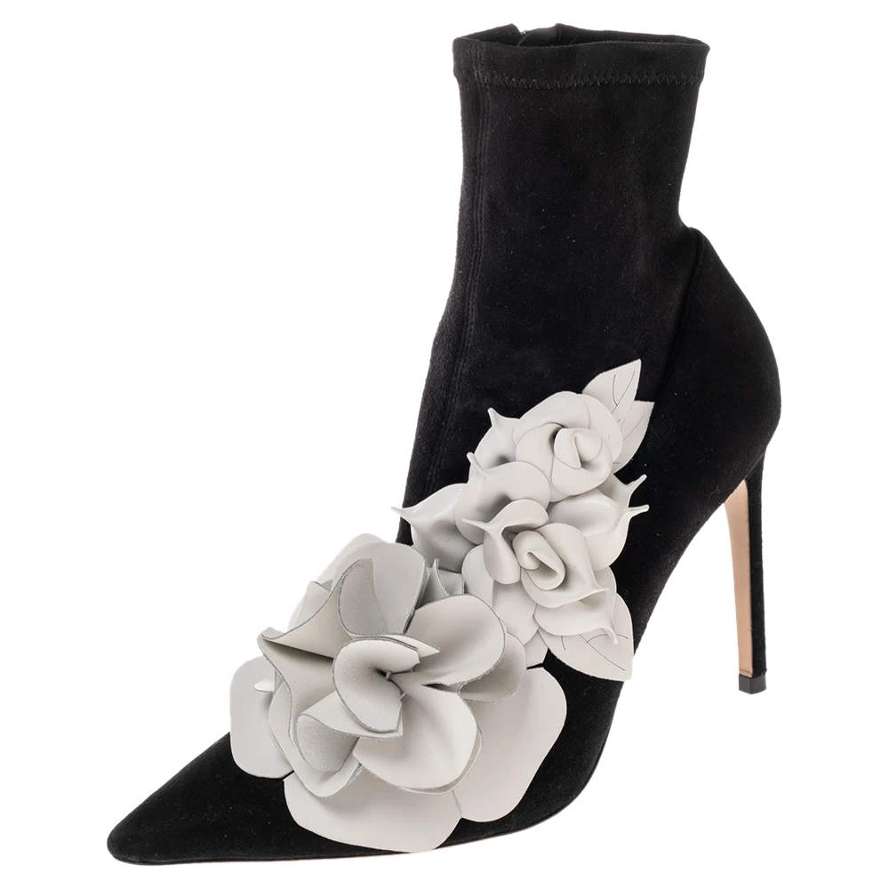 Sophia Webster Black Suede Jumbo Lilico Pointed Toe Ankle Boots Size 40.5 For Women