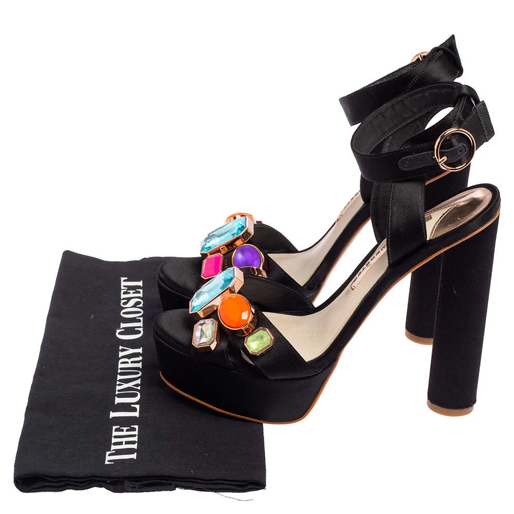 Sophia Webster Black Satin Amanda Gem Platform Sandals Size 38 For Women - Image 8