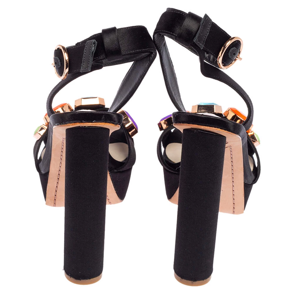 Sophia Webster Black Satin Amanda Gem Platform Sandals Size 38 For Women - Image 5