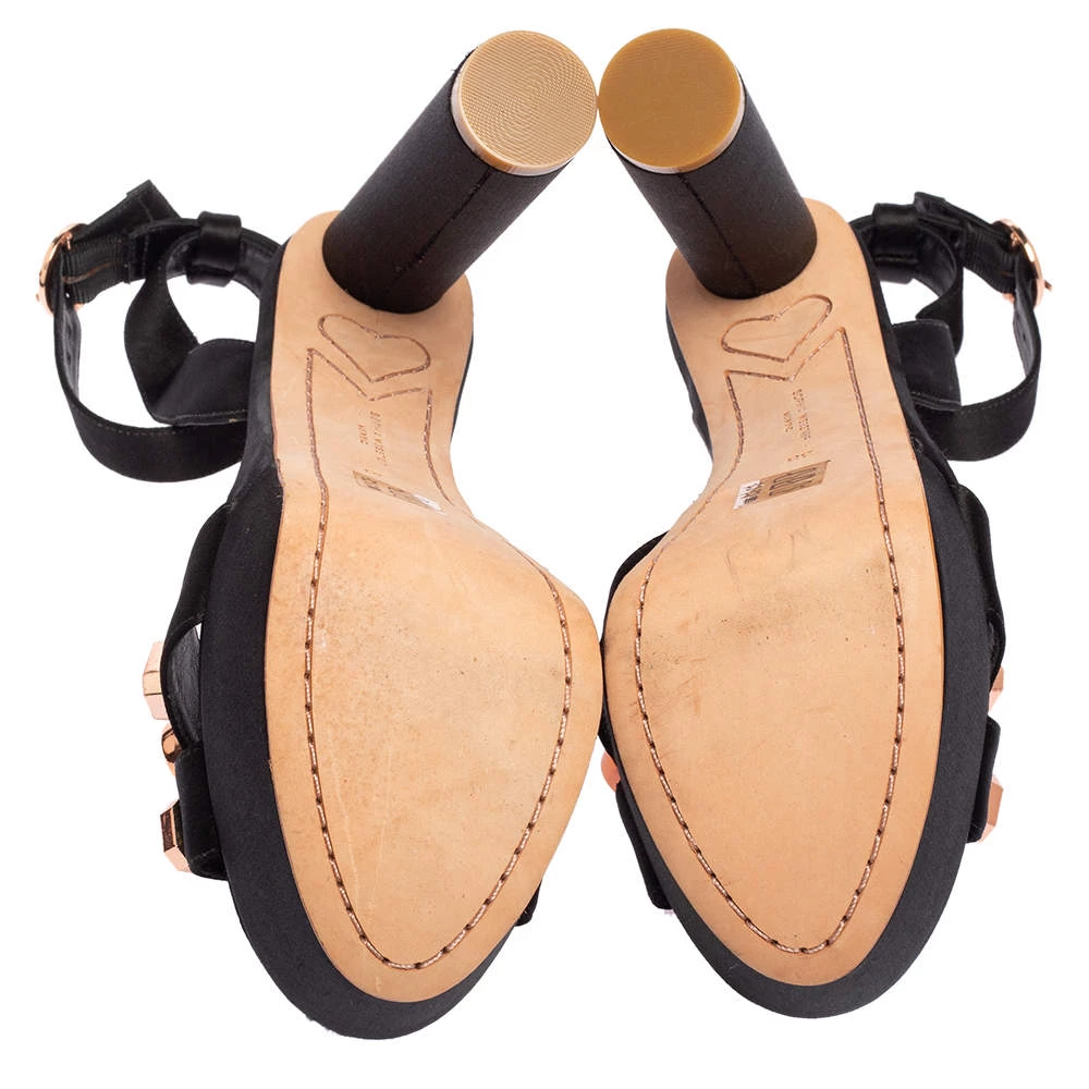 Sophia Webster Black Satin Amanda Gem Platform Sandals Size 38 For Women - Image 6