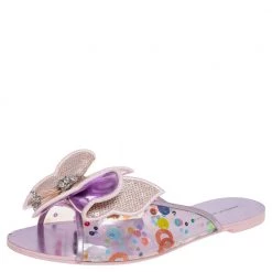 Sophia Webster Metallic Pink PVC Sequin Embellished Butterfly Flats Size 39 For Women