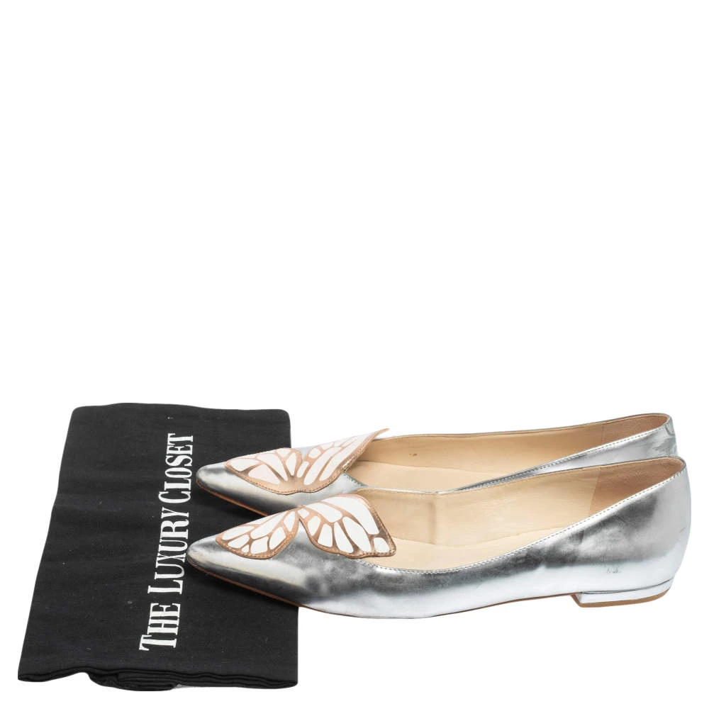 Sophia Webster Metallic Silver/Rose Gold Leather Bibi Butterfly Pointed Toe Ballet Flats Size 38 For Women - Image 8