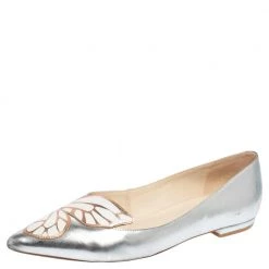 Sophia Webster Metallic Silver/Rose Gold Leather Bibi Butterfly Pointed Toe Ballet Flats Size 38 For Women