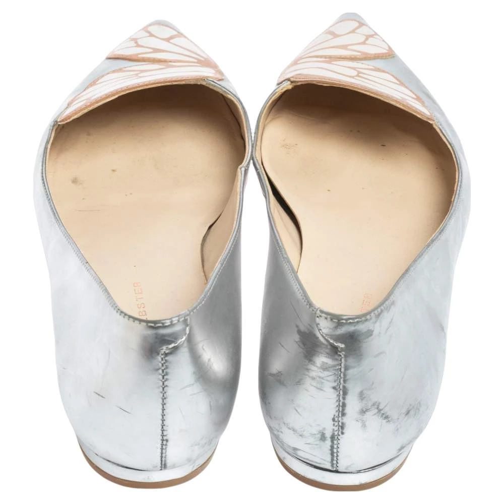 Sophia Webster Metallic Silver/Rose Gold Leather Bibi Butterfly Pointed Toe Ballet Flats Size 38 For Women - Image 5