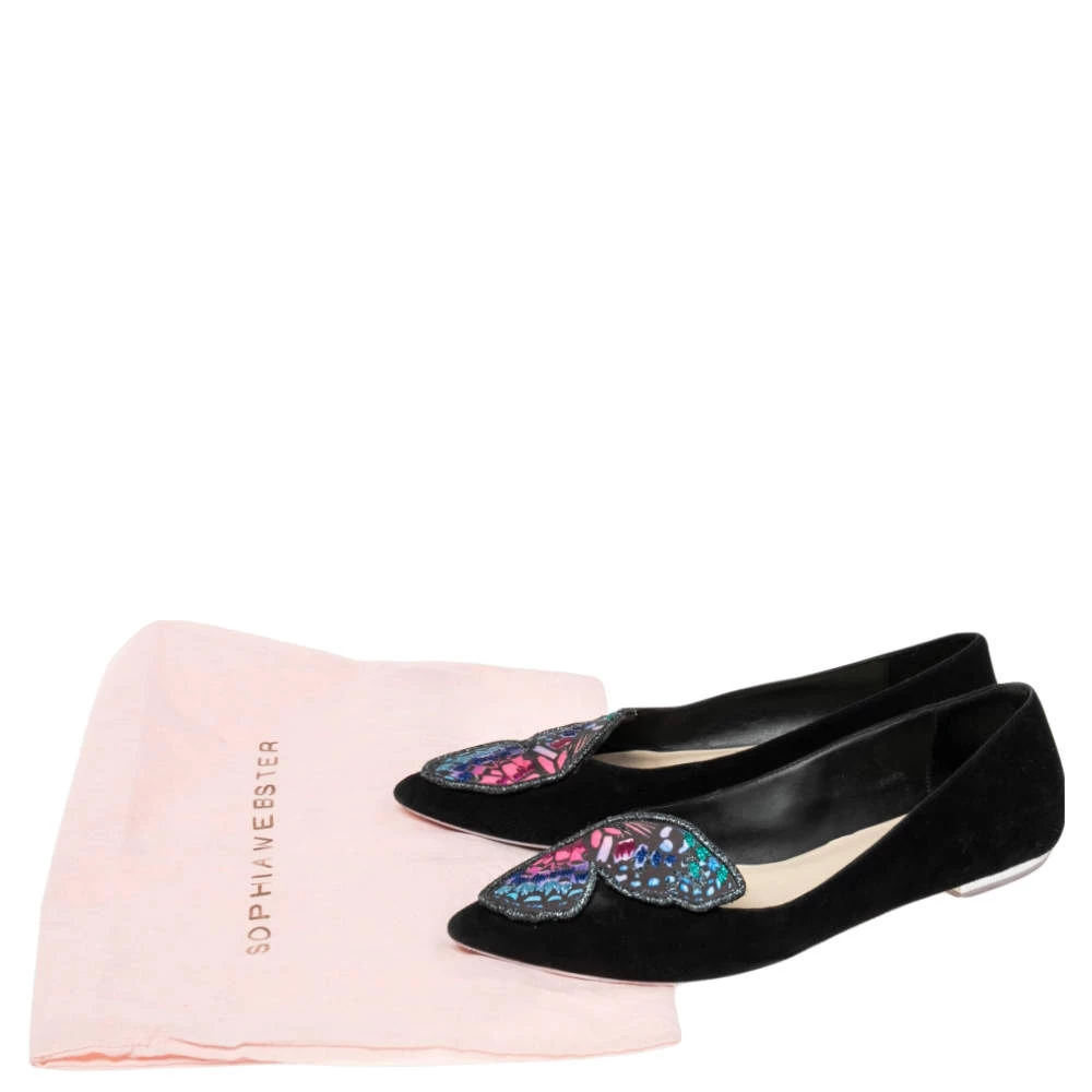 Sophia Webster Black Suede Bibi Butterfly Pointed Toe Ballet Flats Size 38.5 For Women - Image 8