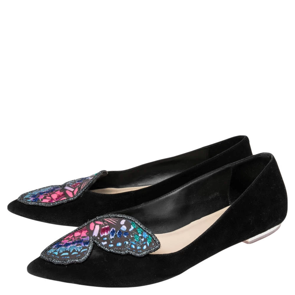 Sophia Webster Black Suede Bibi Butterfly Pointed Toe Ballet Flats Size 38.5 For Women - Image 4