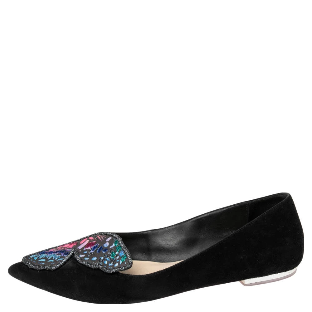 Sophia Webster Black Suede Bibi Butterfly Pointed Toe Ballet Flats Size 38.5 For Women - Image 2