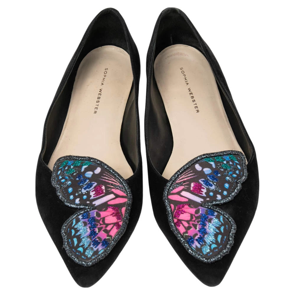 Sophia Webster Black Suede Bibi Butterfly Pointed Toe Ballet Flats Size 38.5 For Women - Image 3