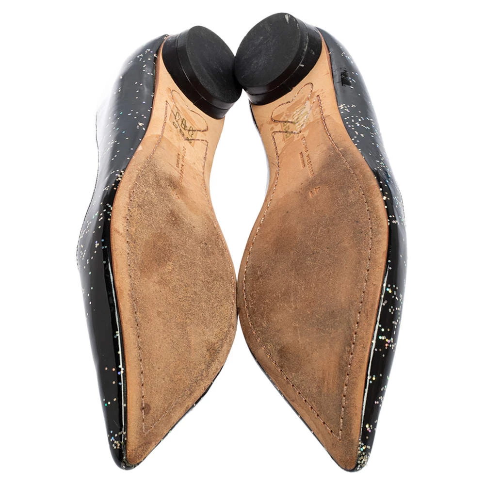 Sophia Webster Black Glitter Patent Leather Pointed Toe Ballet Flats Size 41 For Women - Image 6